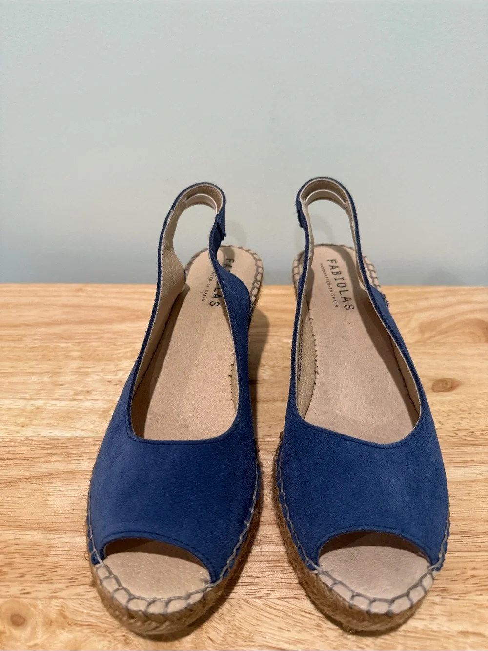 Fabiolas Blue Suede Leather Espadrille Wedge Slingback - Women's Size 38